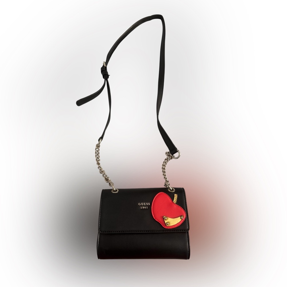 Guess Black and Red Crossbody Bag with Silver Chain